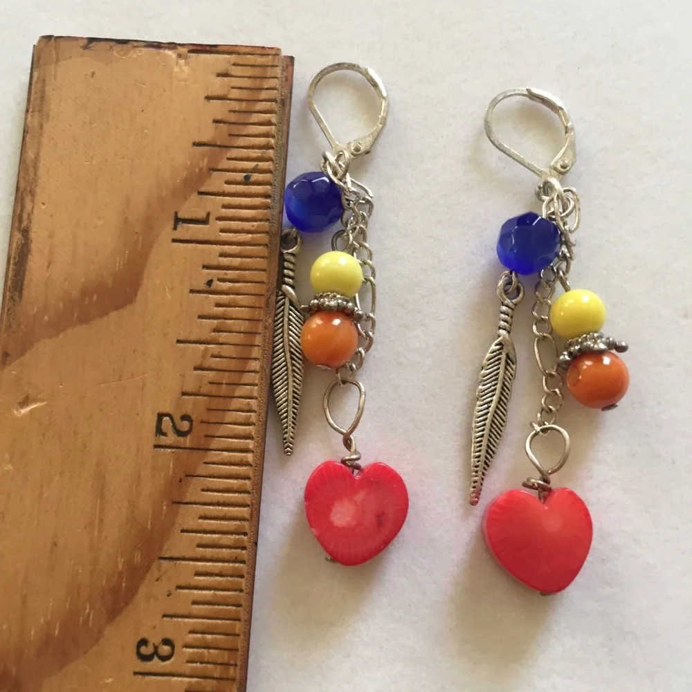 HAND CRAFTED Multi Media Boho Dangling Tassel Earrings
